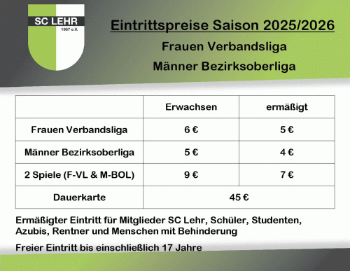 Eintrittspreise Handball Saison 2025/2026 undefined